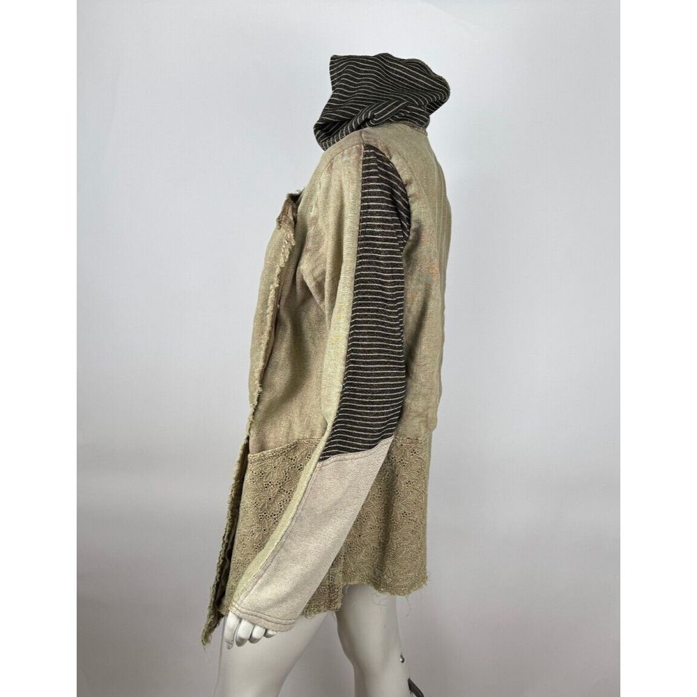 BKE Gimmicks Lagenlook Linen Wrap Jacket‎ Women L Green Lace Long Sleeve Hoodie - Picture 5 of 14
